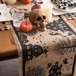 New Haunted House Burlap Table Runner Halloween
