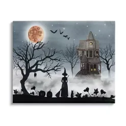 Hot Haunted House Witch Scene Canvas Wall Plaque Halloween