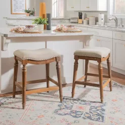 Kirklands Home Bar Stools & Counter Height Stools|Hazelnut Upholstered Curved Seat Counter Stool Gray