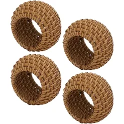 Kirklands Home Table Linens|Hazelnut Woven Rat Napkin Rings, Set of 4 Tan