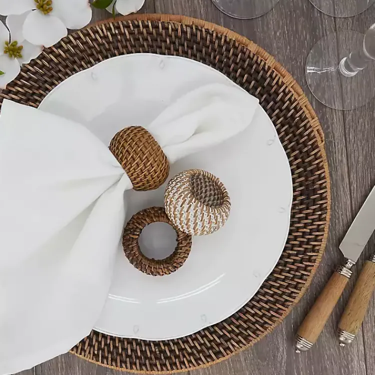 Kirklands Home Table Linens|Hazelnut Woven Rat Napkin Rings, Set of 4 Tan