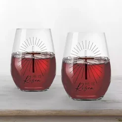 Hot He is Risen Engraved 2-pc. Stemless Wine Glass Set Easter Decorations