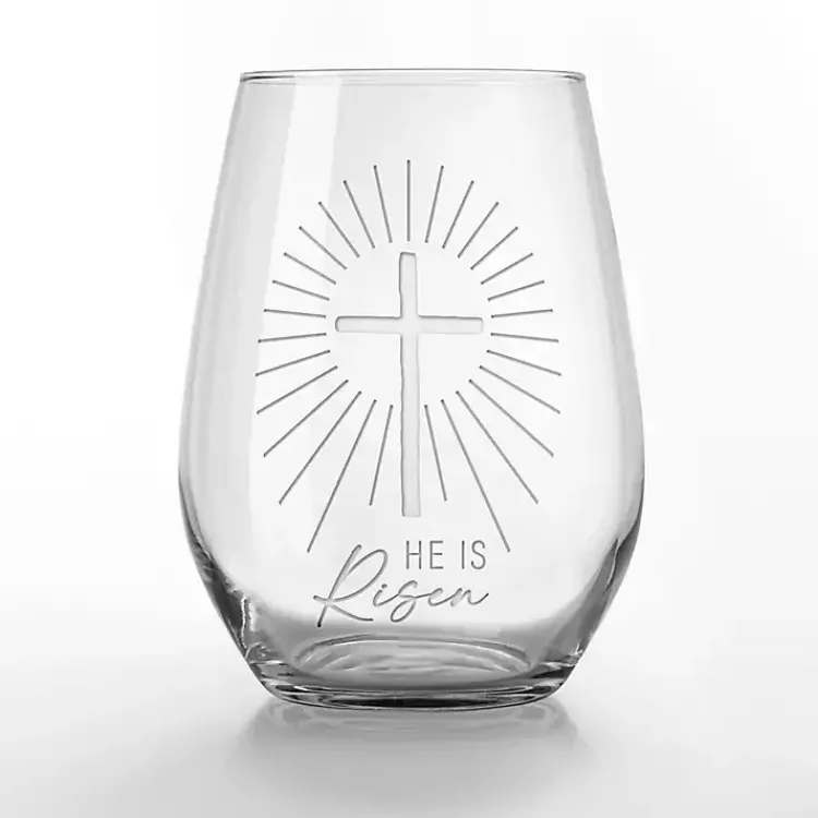 Hot He is Risen Engraved 2-pc. Stemless Wine Glass Set Easter Decorations
