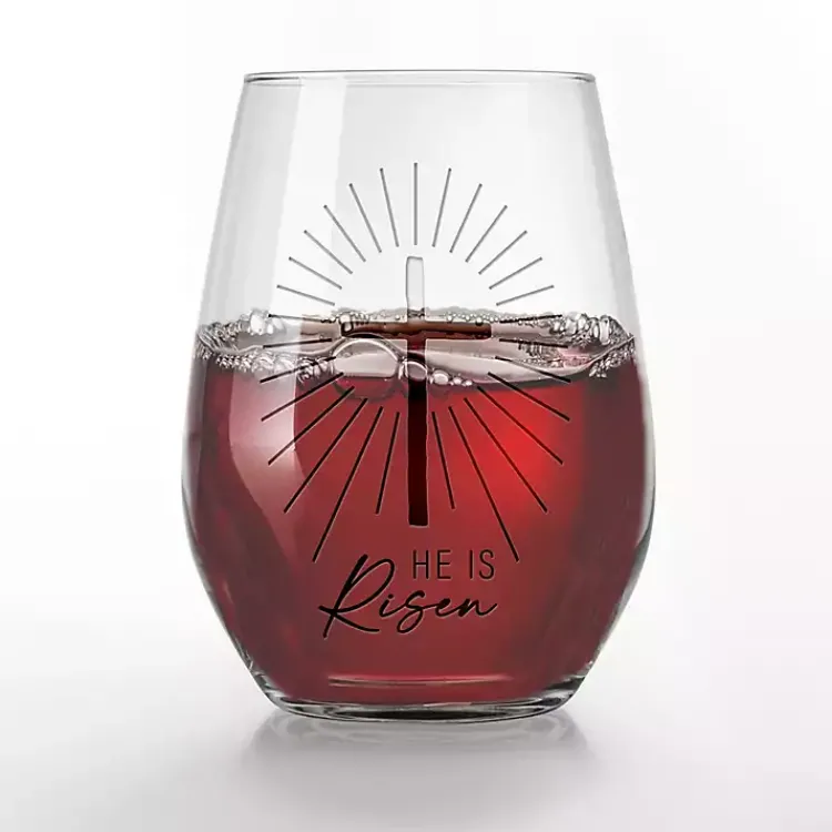 Hot He is Risen Engraved 2-pc. Stemless Wine Glass Set Easter Decorations