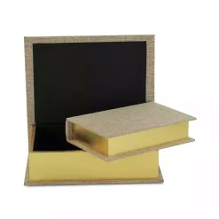 Hot Heathered Beige Linen Book Boxes, Set of 2 Baskets & Boxes
