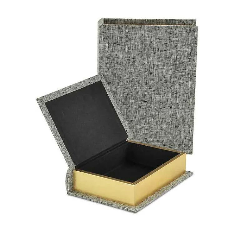 New Heathered Linen Book Boxes, Set of 2 Baskets & Boxes