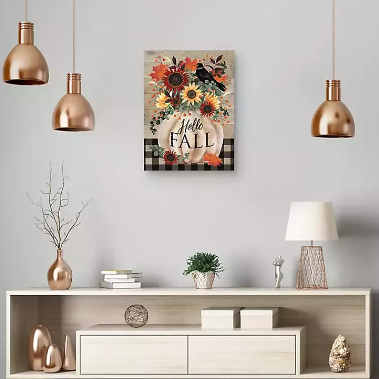 Clearance Hello Fall Pumpkin Bouquet Canvas Art Print Fall