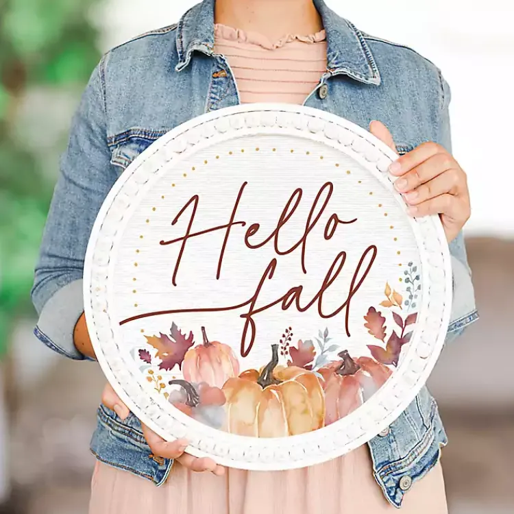 Best Hello Fall Round Beaded Framed Wall Plaque Fall