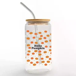 Hello Pumpkin and Daisy Glass Tumbler Fall