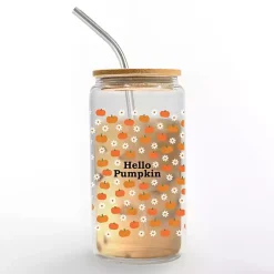 Hello Pumpkin and Daisy Glass Tumbler Fall