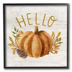 Hot Hello Pumpkin Wood Framed Giclee Art Print Fall