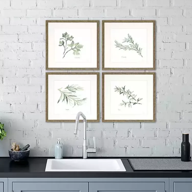 Kirklands Home Framed Art|Herbs 4-pc. Gold Framed Art Print Set Green