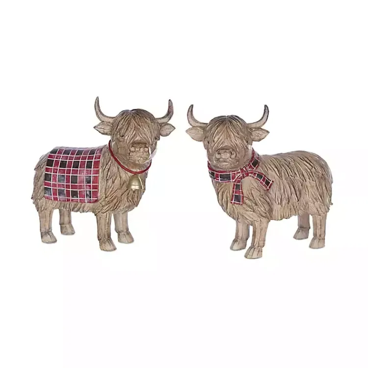 New Highland Cow Christmas Figurines, Set of 2 Christmas Decorations