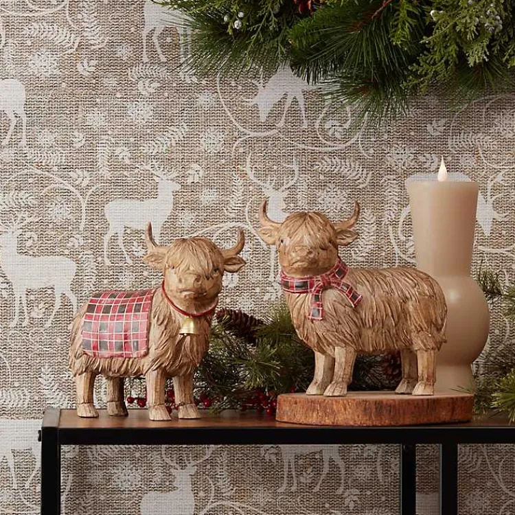 New Highland Cow Christmas Figurines, Set of 2 Christmas Decorations