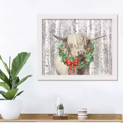 New Highland Cow Wreath Framed Canvas Art Print Christmas Art & Wall Decor
