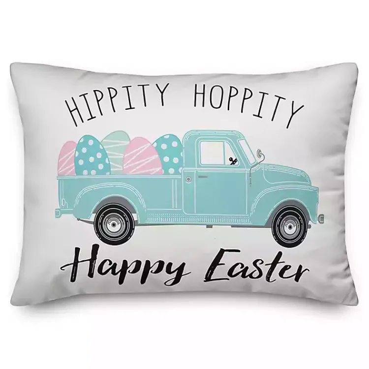 Hot Hippity Hoppity Blue Truck Accent Pillow Easter Decorations