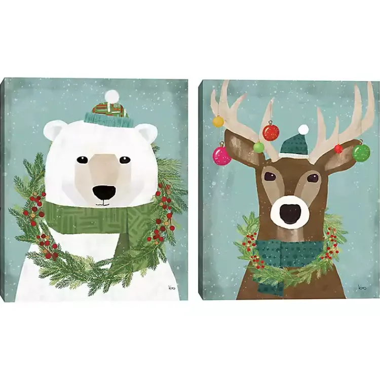 Outlet Holiday Animals Canvas Art Prints, Set of 2 Christmas Art & Wall Decor