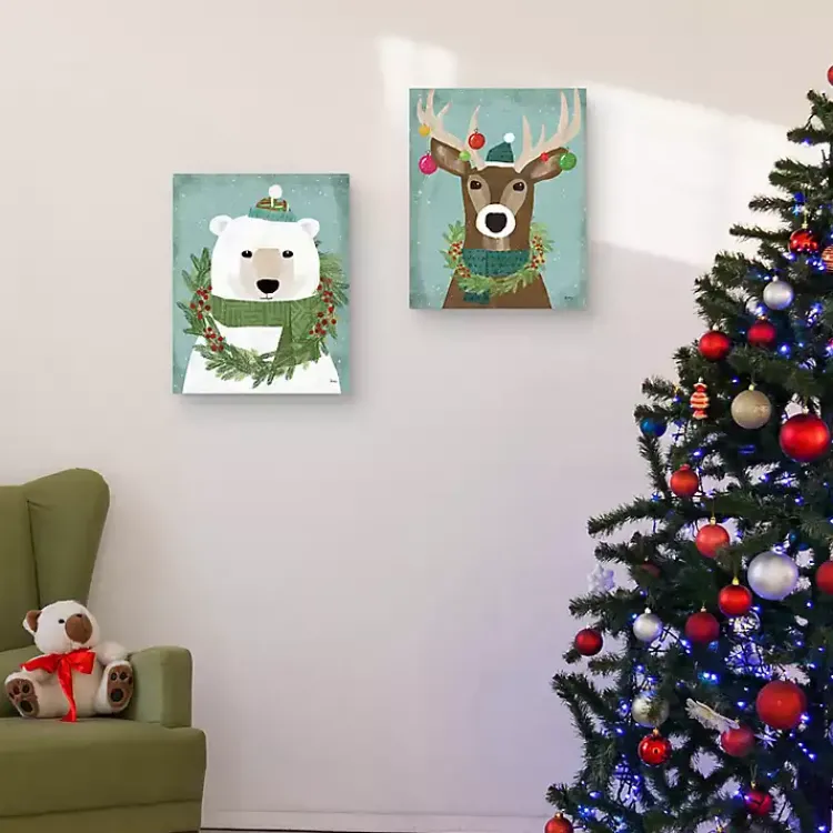 Outlet Holiday Animals Canvas Art Prints, Set of 2 Christmas Art & Wall Decor
