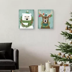Outlet Holiday Animals Canvas Art Prints, Set of 2 Christmas Art & Wall Decor