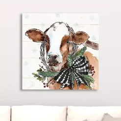 Discount Holiday on the Farm Cow Canvas Art Print Christmas Art & Wall Decor