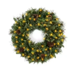 Hot Holiday Pine Needle Cabin Pre-Lit Wreath Wreaths