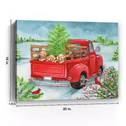 Holiday Puppies in Truck Canvas Art Print Christmas Art & Wall Decor