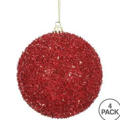 Clearance Holly Tinsel 4-pc. Christmas Ornament Set Christmas Ornaments