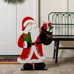 Discount Holly Santa with Toy Bag Porch Statue Outdoor Christmas Decorations