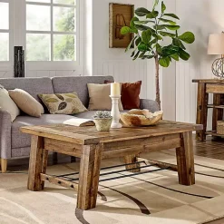 Kirklands Home Coffee Tables|Honey Acacia Wood Coffee Table with Metal Bars Tan