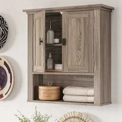 Kirklands Home Shelves|Honey Woodgrain Wall-Mounted Cabinet Tan