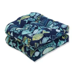 Kirklands Home Outdoor Cushions & Pillows|Hooked Lagoon Wicker Seat Cushions, Set of 2 Blue