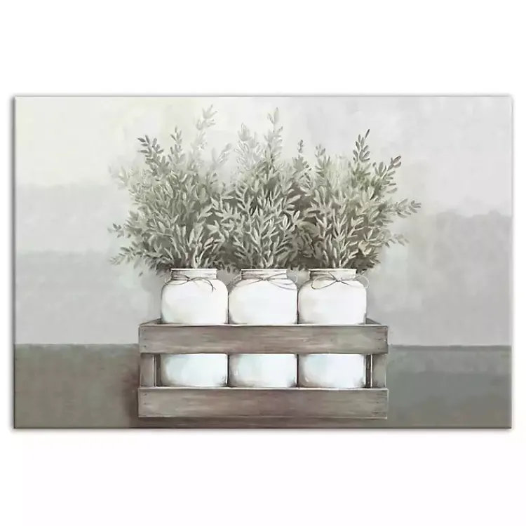 Kirklands Home Canvas Art|Horizontal Mason Jar Greenery Canvas Art Print Multi