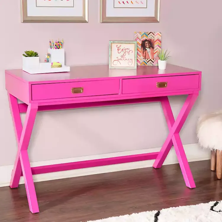 Kirklands Home Office Furniture|Hot Wood 2-Drawer Peggy Desk Pink