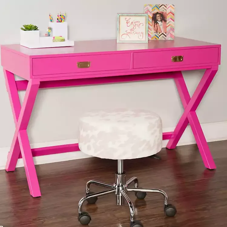 Kirklands Home Office Furniture|Hot Wood 2-Drawer Peggy Desk Pink