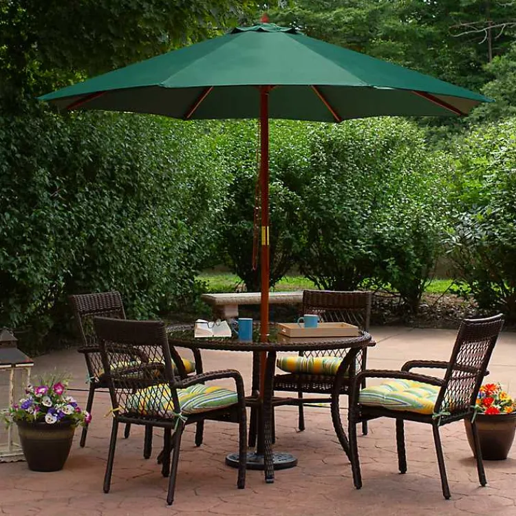 Kirklands Home Outdoor Accent Furniture|Hunter 8 ft. Wooden Pulley Umbrella Green