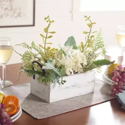 Hydrangea Arrangement in White Planter Arrangements & Greenery