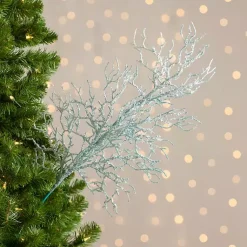 Sale Iced Glitter Coral Branch Christmas Pick Christmas Tree Decorations