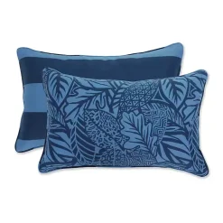 Kirklands Home Outdoor Cushions & Pillows|Indigo Island Reversible Outdoor Lumbar Pillow Blue