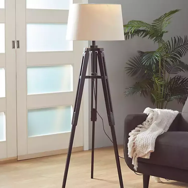 Kirklands Home Floor Lamps|Industrial Tripod Wooden Floor Lamp Ivory
