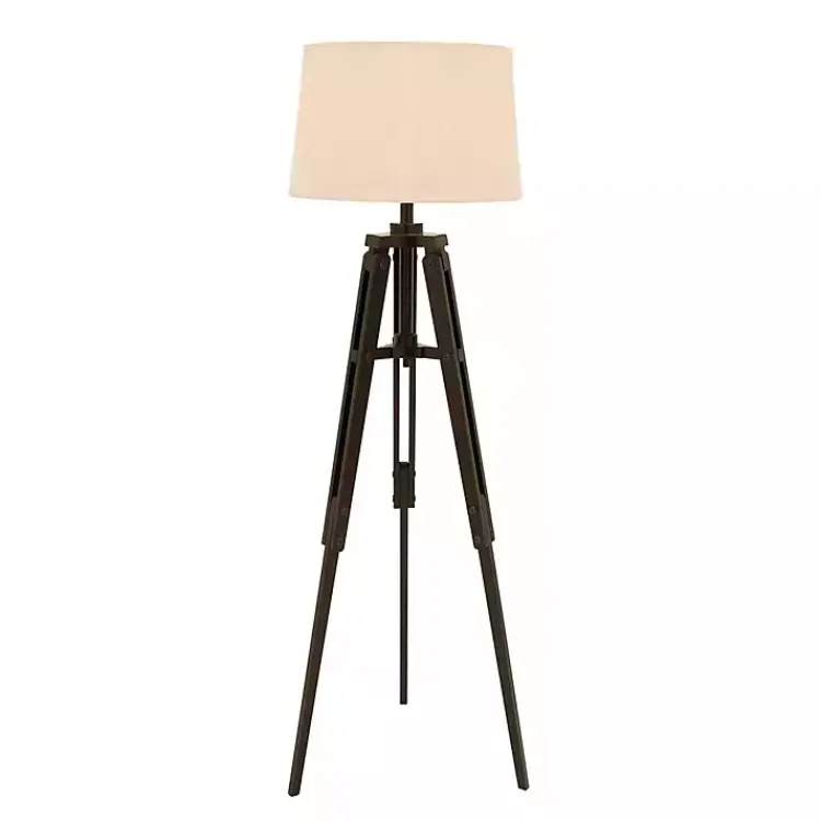 Kirklands Home Floor Lamps|Industrial Tripod Wooden Floor Lamp Ivory