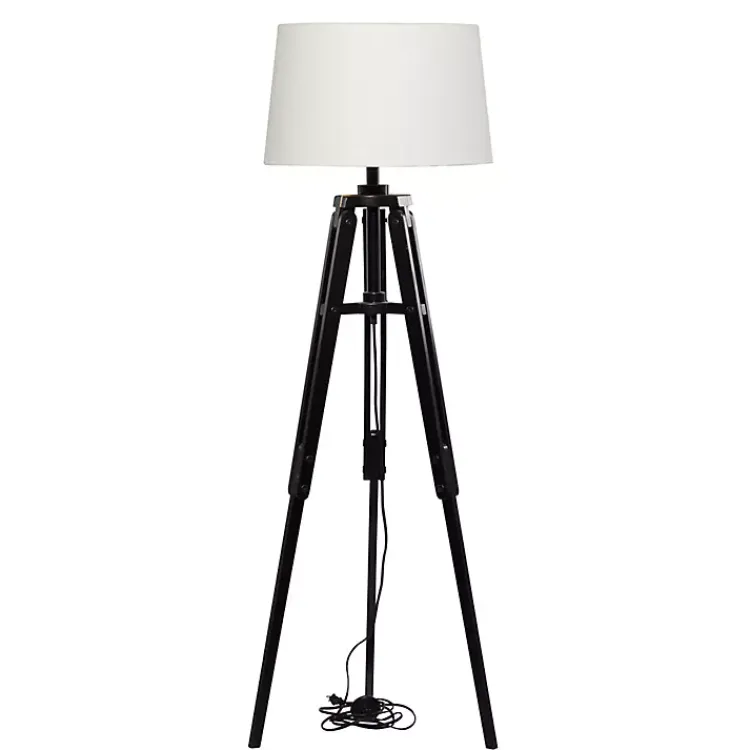 Kirklands Home Floor Lamps|Industrial Tripod Wooden Floor Lamp Ivory
