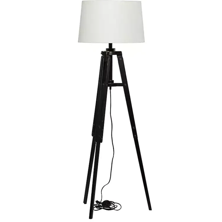 Kirklands Home Floor Lamps|Industrial Tripod Wooden Floor Lamp Ivory