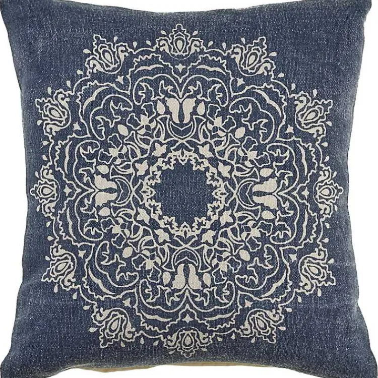 Intricate Medallion Navy and Cream Pillow Pillows
