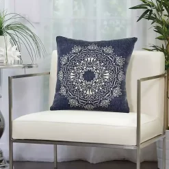 Intricate Medallion Navy and Cream Pillow Pillows