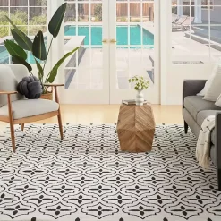 Kirklands Home Outdoor Rugs|Ivory & Black Quatrefoil Indoor/Outdoor Rug, 8x10