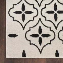 Kirklands Home Outdoor Rugs|Ivory & Black Quatrefoil Indoor/Outdoor Rug, 8x10