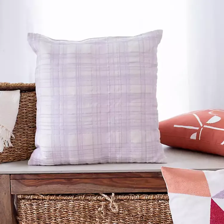 Ivory & Lilac Handwoven Plaid Throw Pillow Pillows