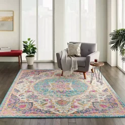Kirklands Home Area Rugs|Ivory & Multi Floral Medallion Area Rug, 6x9