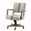 Kirklands Home Office Furniture|Ivory and Blue Stripe Natural Wood Office Chair