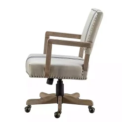 Kirklands Home Office Furniture|Ivory and Blue Stripe Natural Wood Office Chair